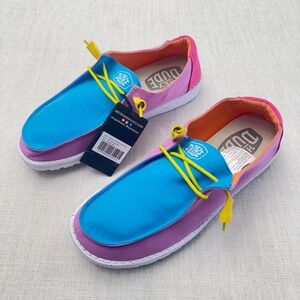 Hey Dude Wendy Slub Canvas Color Block Shoes Pink Blue Yellow Womens 10